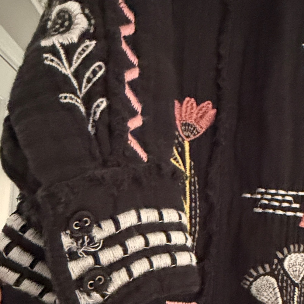 Johnny Was Black Button Down With Multicolor Embr… - image 5